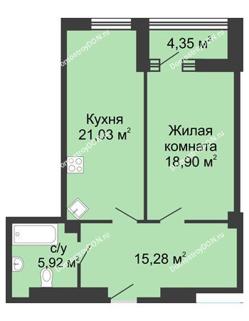 1 комнатная квартира 65,5 м² - ЖК Бристоль