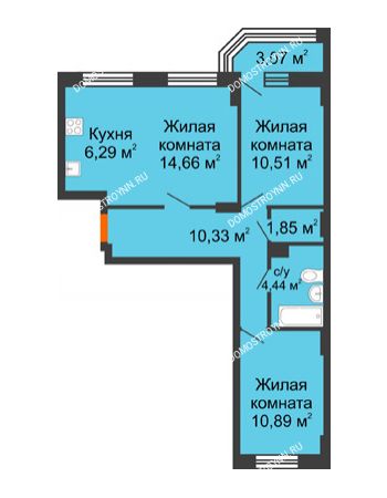 3 комнатная квартира 60,54 м² - ЖК Каскад на Куйбышева