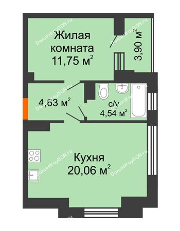1 комнатная квартира 43,37 м² - ЖК Монте-Карло