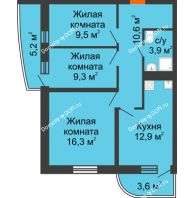 3 комнатная квартира 66,9 м² в ЖК Звезда Столицы, дом Литер 8 - планировка
