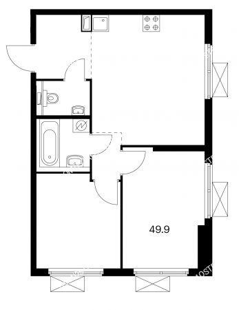 2 комнатная квартира 49,9 м² в ЖК Савин парк, дом корпус 3