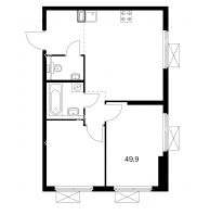 2 комнатная квартира 49,9 м² в ЖК Савин парк, дом корпус 3 - планировка