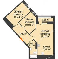 2 комнатная квартира 62,54 м² в ЖК Дом на Набережной, дом № 1 - планировка