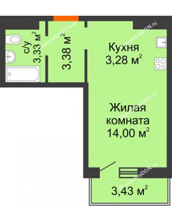 Студия 25,02 м² в ЖК Суворовский, дом Литер 32, Участок 120