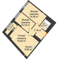 2 комнатная квартира 59,87 м² в ЖК Дом на Набережной, дом № 1 - планировка