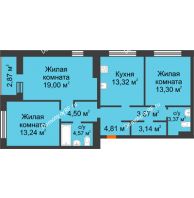 3 комнатная квартира 83,28 м², ЖК ГОРОДСКОЙ КВАРТАЛ UNO (УНО) - планировка