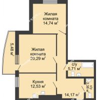 2 комнатная квартира 75,3 м² в ЖК Тихий Дон, дом № 2 - планировка