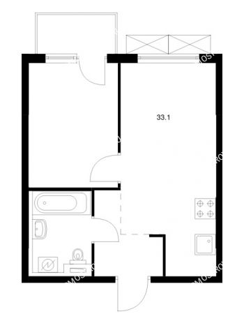 1 комнатная квартира 33,1 м² в ЖК Савин парк, дом корпус 8
