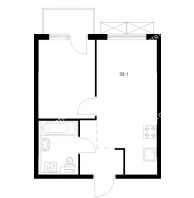 1 комнатная квартира 33,1 м² в ЖК Савин парк, дом корпус 8 - планировка