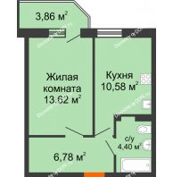 1 комнатная квартира 36,54 м² в ЖК Свобода, дом №2 - планировка