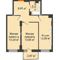 2 комнатная квартира 54,96 м² в ЖК Город у реки, дом Литер 7 - планировка