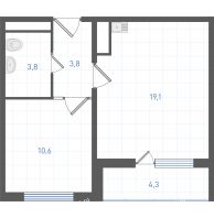 1 комнатная квартира 40,3 м² в ЖК Левенцовка парк, дом Корпус 8-12.2 - планировка
