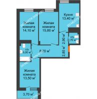 3 комнатная квартира 80,25 м² в ЖК Корица, дом № 1 - планировка