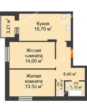 2 комнатная квартира 58 м² в Микрорайон Прибрежный, дом № 4
