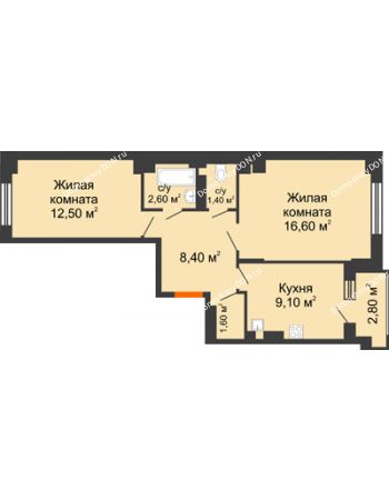 2 комнатная квартира 55 м² в ЖК Новая Пальмира, дом № 47