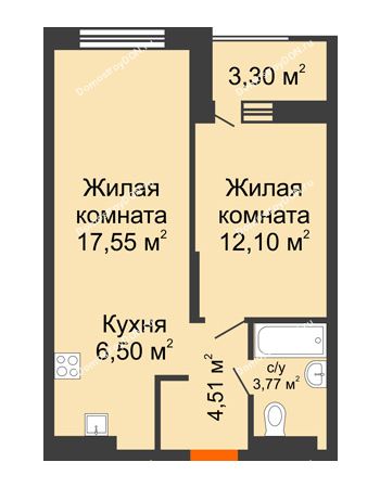 2 комнатная квартира 46,08 м² - ЖК ПАРК