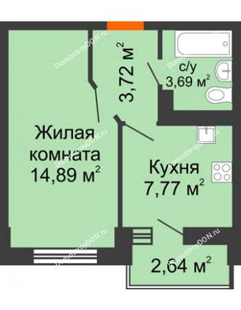1 комнатная квартира 31,39 м² в Микрорайон Красный Аксай, дом Литер 19