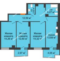3 комнатная квартира 76,85 м² в ЖК Город у реки, дом Литер 7 - планировка
