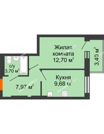 1 комнатная квартира 36,55 м² в ЖК Днепровская Роща, дом № 2