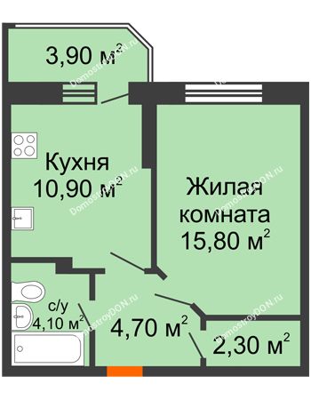 1 комнатная квартира 39,9 м² в ЖК Звездный-2, дом № 1