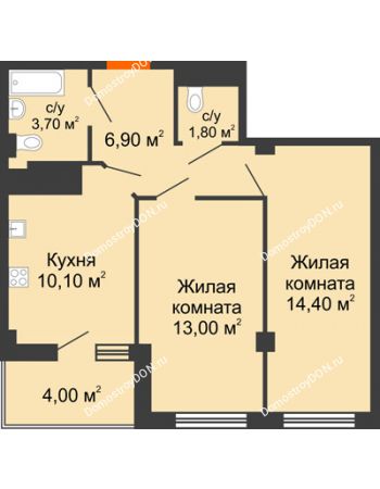 2 комнатная квартира 51,9 м² в ЖК Грин Парк, дом Литер 1