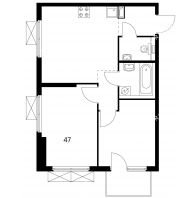 2 комнатная квартира 47 м² в ЖК Савин парк, дом корпус 3 - планировка