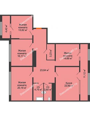 4 комнатная квартира 130,4 м² - ЖК Сердце