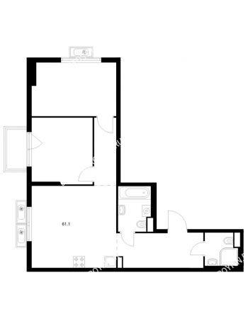 2 комнатная квартира 61,1 м² в ЖК Савин парк, дом корпус 7