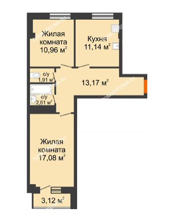 2 комнатная квартира 54,88 м² - ЖД Анкудиновский