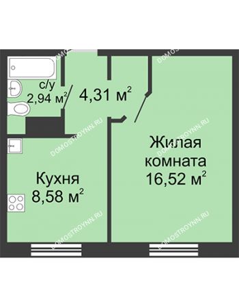 1 комнатная квартира 32,35 м² в ЖК Бурнаковский, дом № 46
