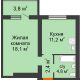 1 комнатная квартира 40,3 м² в Жилой район Волгарь, дом № 1, 15 квартал,  5А микрорайон - планировка