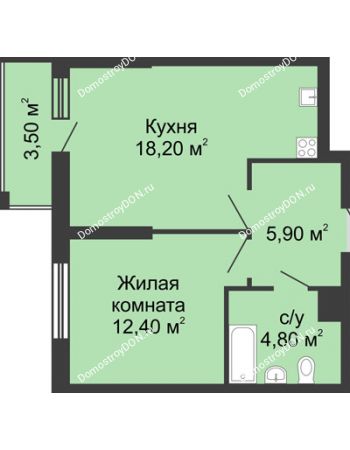 1 комнатная квартира 42,4 м² - ЖК Сказка