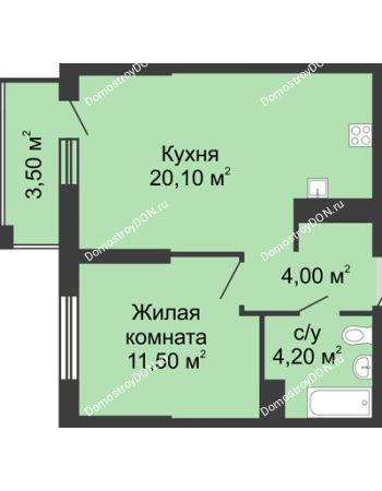 1 комнатная квартира 40,8 м² - ЖК Сказка