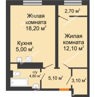 2 комнатная квартира 49,63 м² в ЖК Сокол на Оганова, дом Литер 1 - планировка