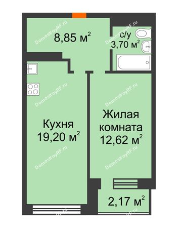 1 комнатная квартира 44,37 м² - ЖК ГОРОДСКОЙ КВАРТАЛ UNO (УНО)