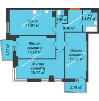 3 комнатная квартира 79,32 м² в ЖК Сердце Ростова 2, дом Литер 3 - планировка