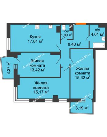 3 комнатная квартира 79,32 м² в ЖК Сердце Ростова 2, дом Литер 3