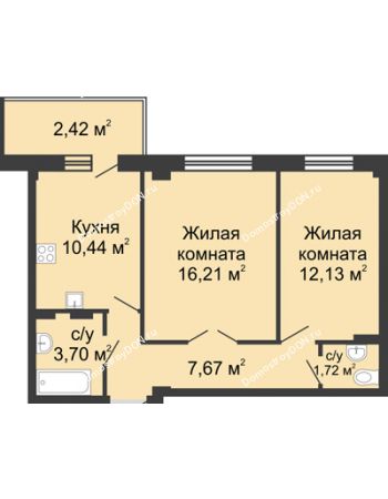 2 комнатная квартира 52,89 м² в ЖК Соловьиная роща, дом № 4