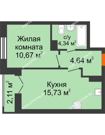 1 комнатная квартира 36,44 м² - ЖК КМ Флагман