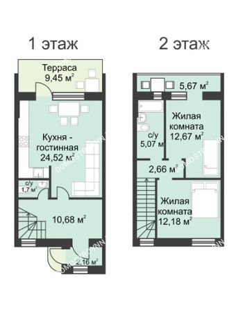 3 комнатная квартира 80 м² в КП Фроловский, дом № 8 по ул. Восточная (70м2 и 80м2)
