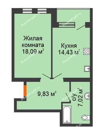 1 комнатная квартира 50,86 м² в ЖК Вознесенский, дом 2 этап