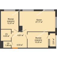 2 комнатная квартира 68,47 м², ЖК Гран-При - планировка