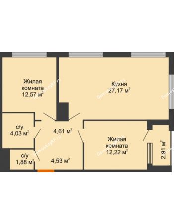 2 комнатная квартира 68,47 м² - ЖК Гран-При