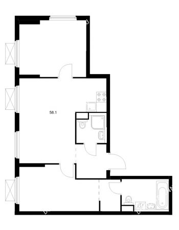 2 комнатная квартира 58,1 м² в ЖК Савин парк, дом корпус 10