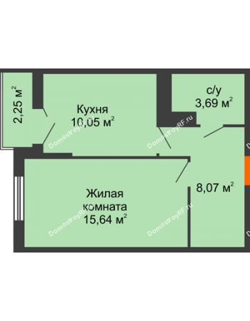 1 комнатная квартира 38,57 м² в ЖК Семейный парк, дом Литер 2