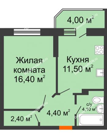 1 комнатная квартира 42,8 м² в ЖК Звездный-2, дом № 4