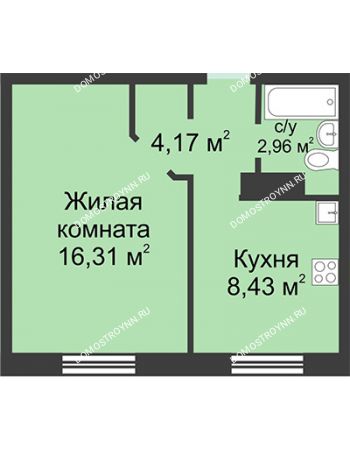 1 комнатная квартира 31,87 м² в ЖК Корабли, дом № 1