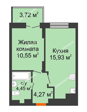 1 комнатная квартира 36,32 м² в ЖК КМ Анкудиновский Парк, дом № 20