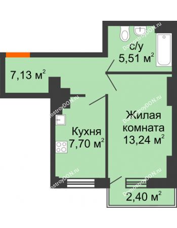 1 комнатная квартира 33,59 м² в ЖК Мечников, дом ул. Мечникова, 37