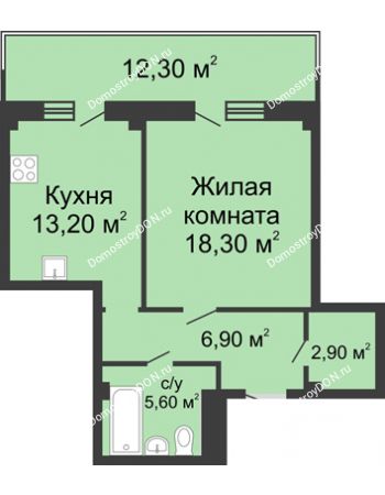1 комнатная квартира 50,6 м² - ЖК Нахичевань